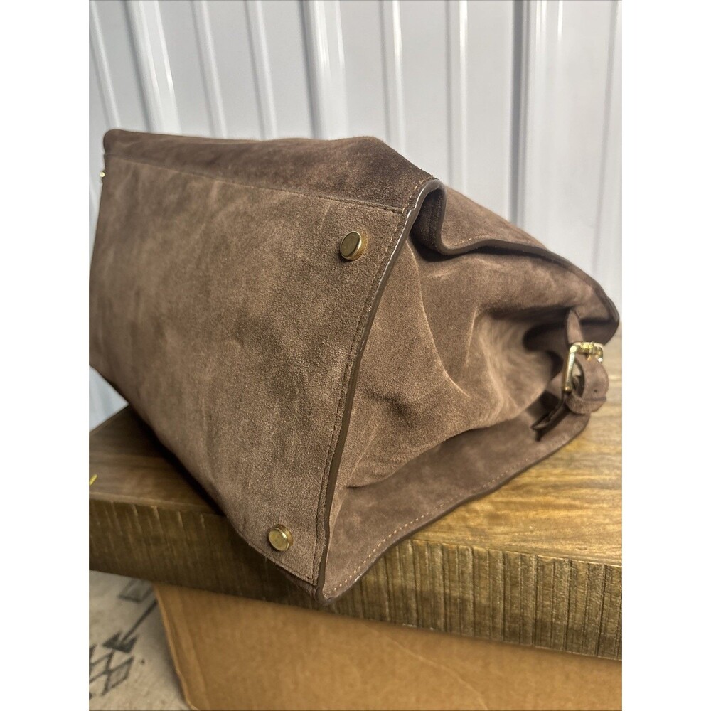 Claudia Firenze Dark Chocolate Suede Bag Tote Italian Leather-No Crossbody Strap - Picture 7 of 13
